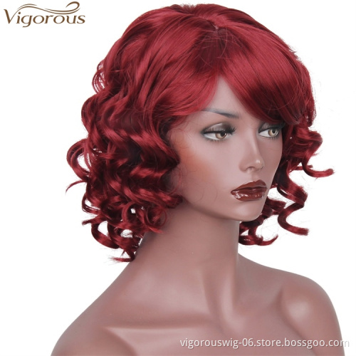 Vigorous Afro Kinky Curly Wigs For Black Women Synthetic African Fluffy Hair Red Color High Temperature Coaplay Halloween Wigs